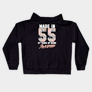 Made in 1955 67 years of being awesome 67th Birthday Flowers Kids Hoodie